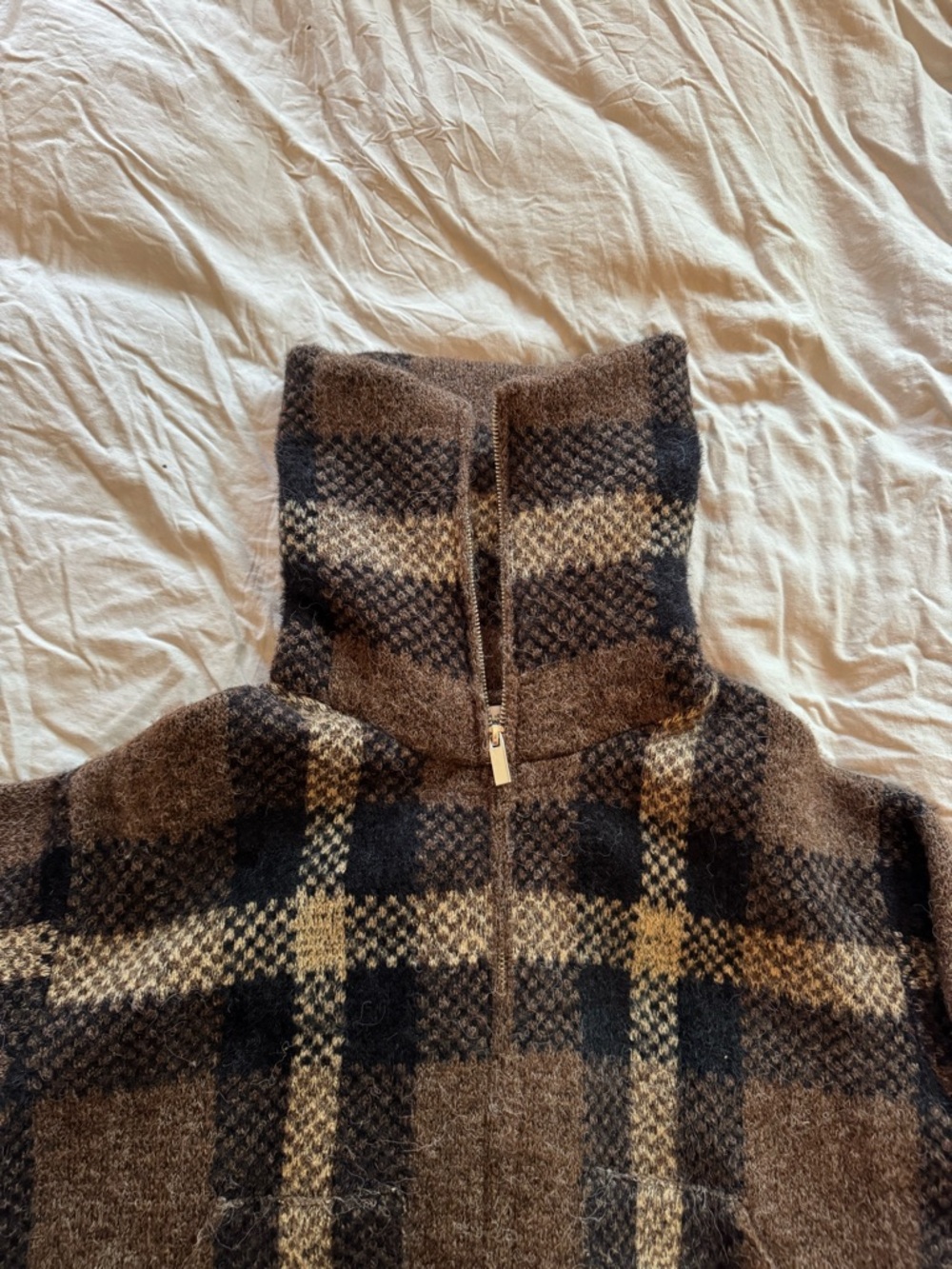 Zara Brown Plaid Knit Zip-Up jacket - Picture 3 of 7